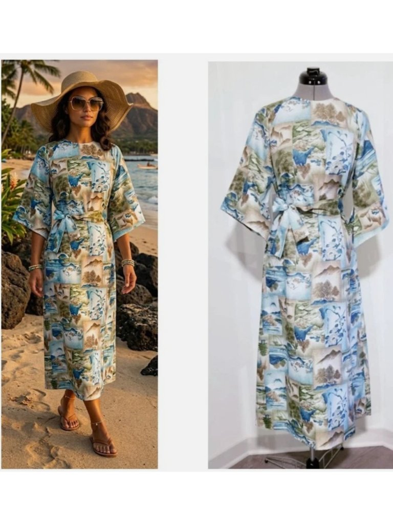 Liberty House Of Hawaii "2-Pc Collectible Vintage 1950's" Stunning Mu'u Dress S